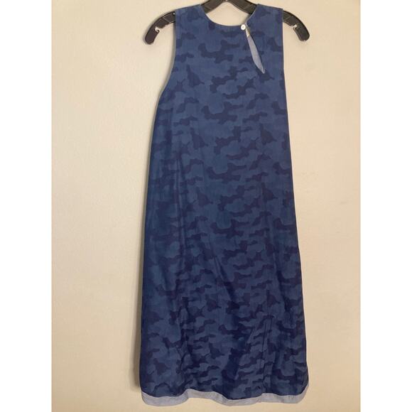 Lorenzini Italian Reversible Cotton Dress Chambray & Blue Camo Minimalism ~ Sz M - Picture 5 of 10